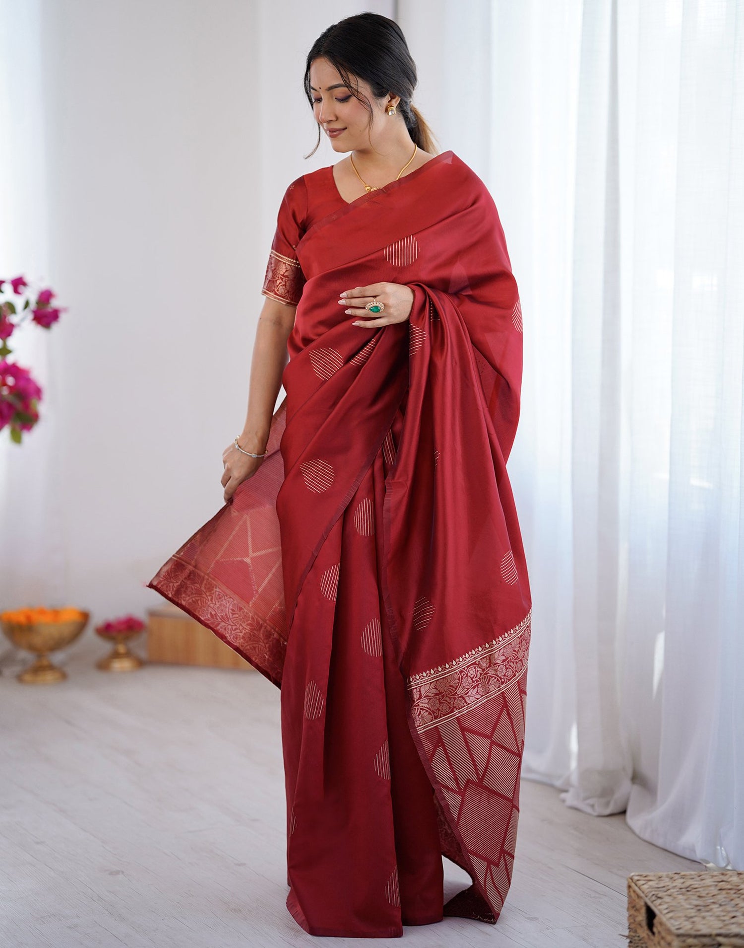 Maroon Silk Woven Saree
