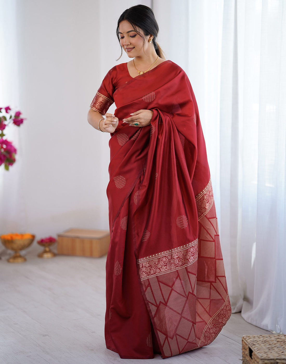 Maroon Silk Woven Saree