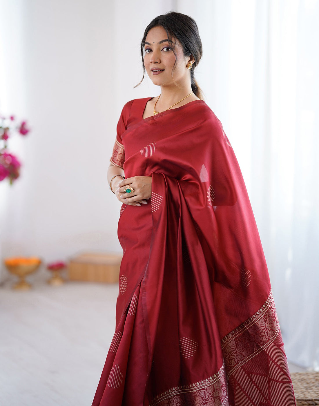 Maroon Silk Woven Saree