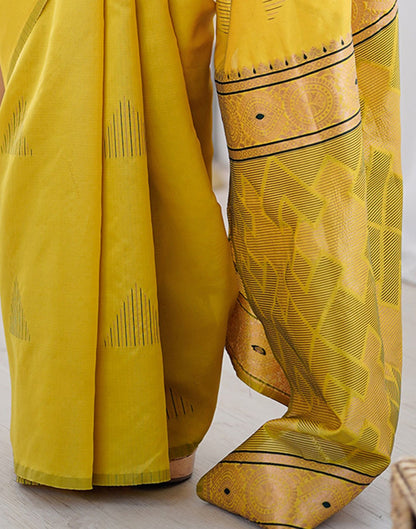 Yellow Silk Woven Saree