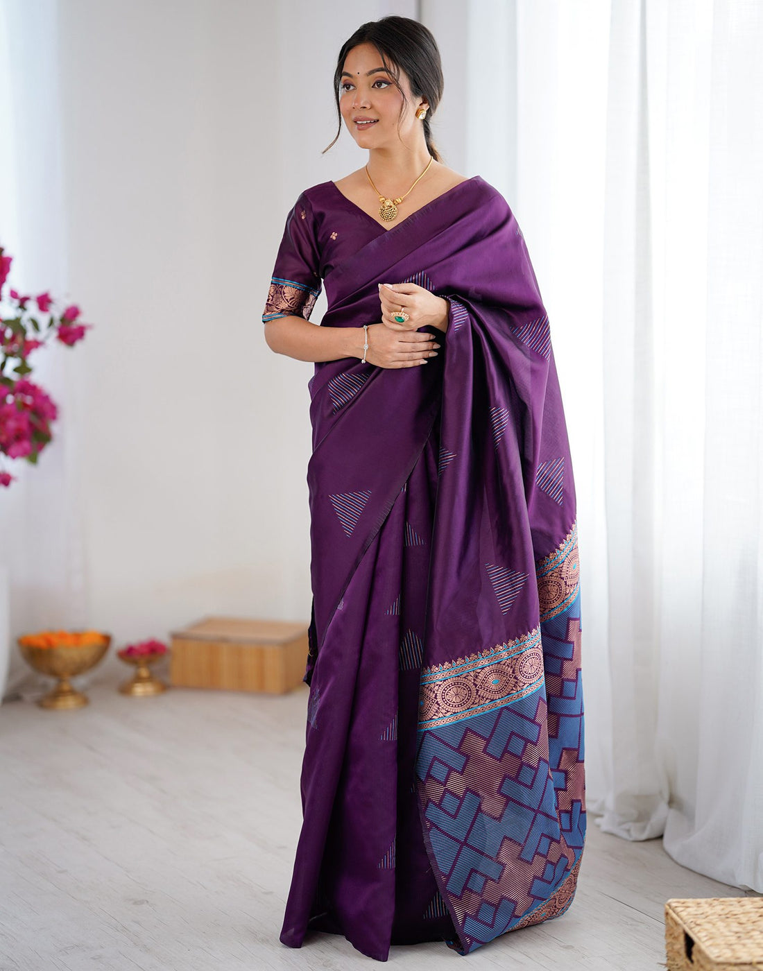 Dark Purple Silk Woven Saree