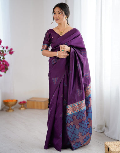 Dark Purple Silk Woven Saree