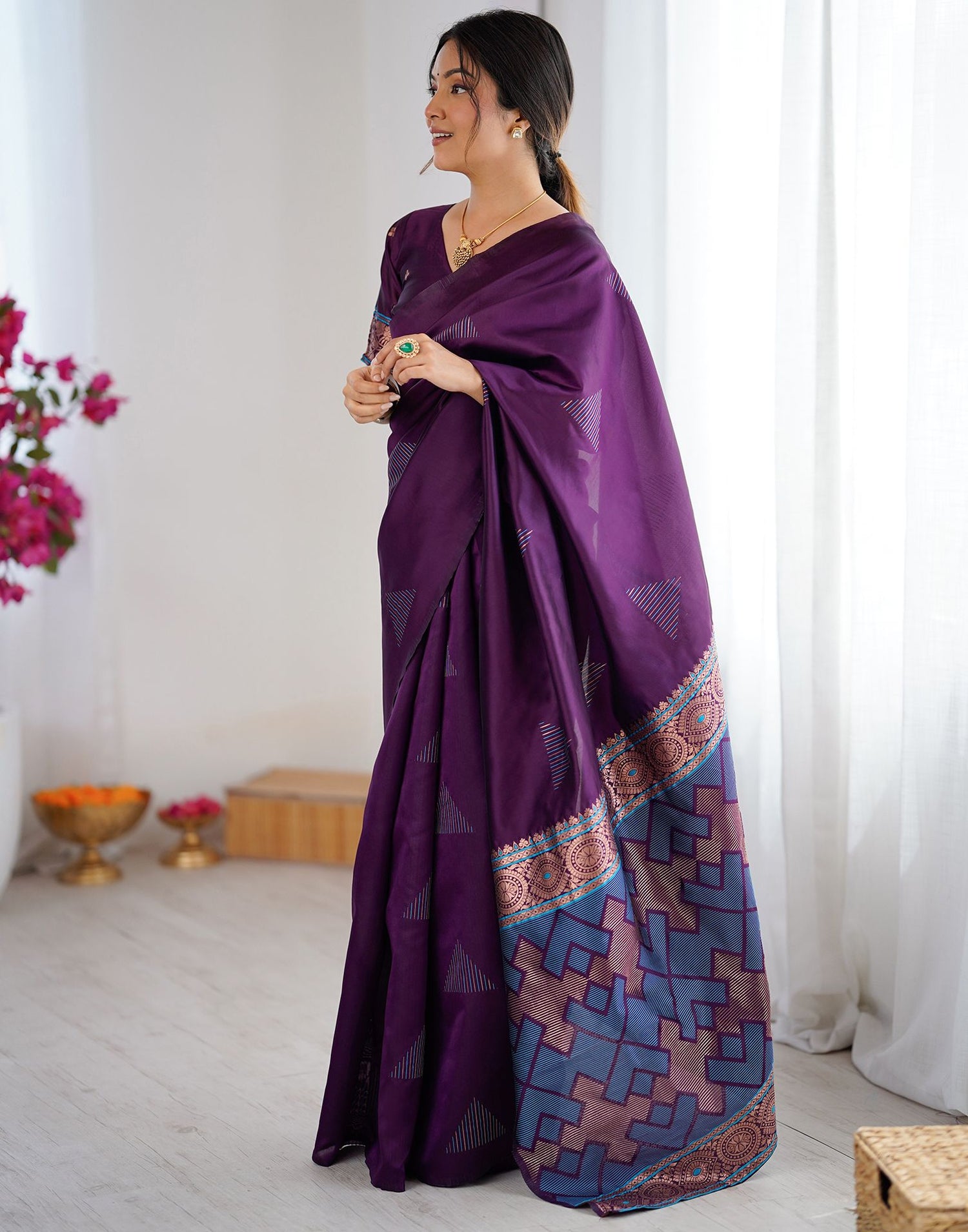 Dark Purple Silk Woven Saree