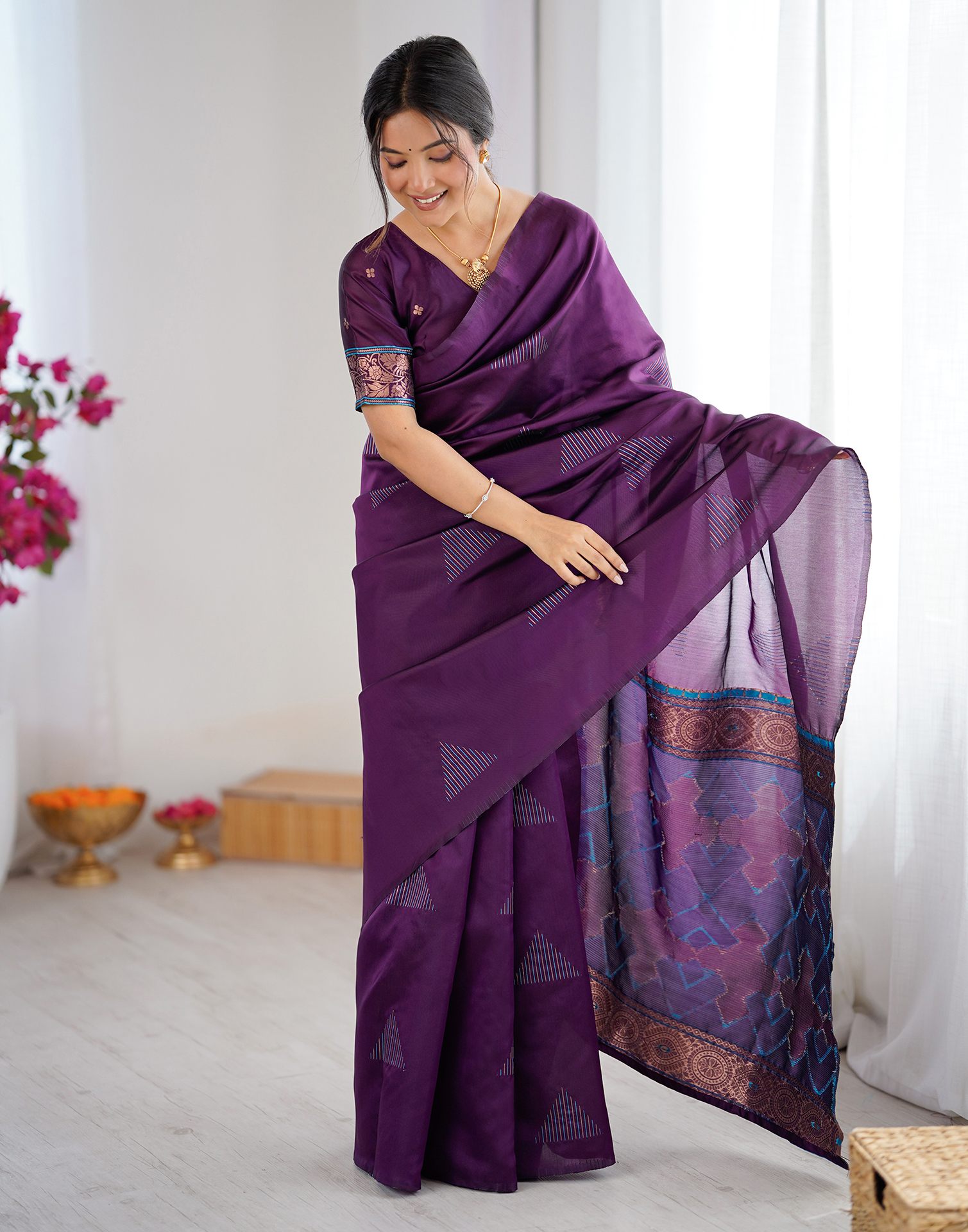 Dark Purple Silk Woven Saree