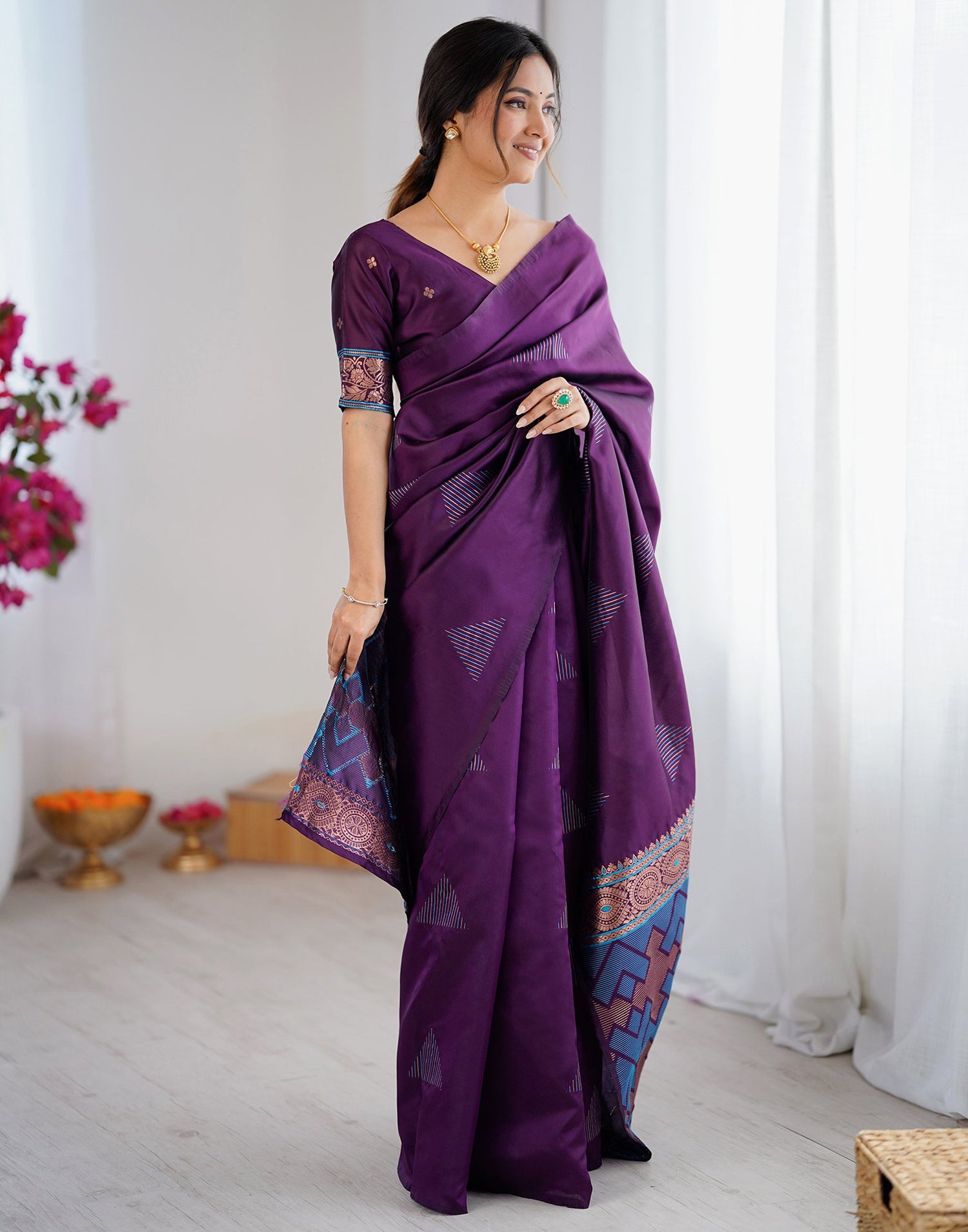 Dark Purple Silk Woven Saree