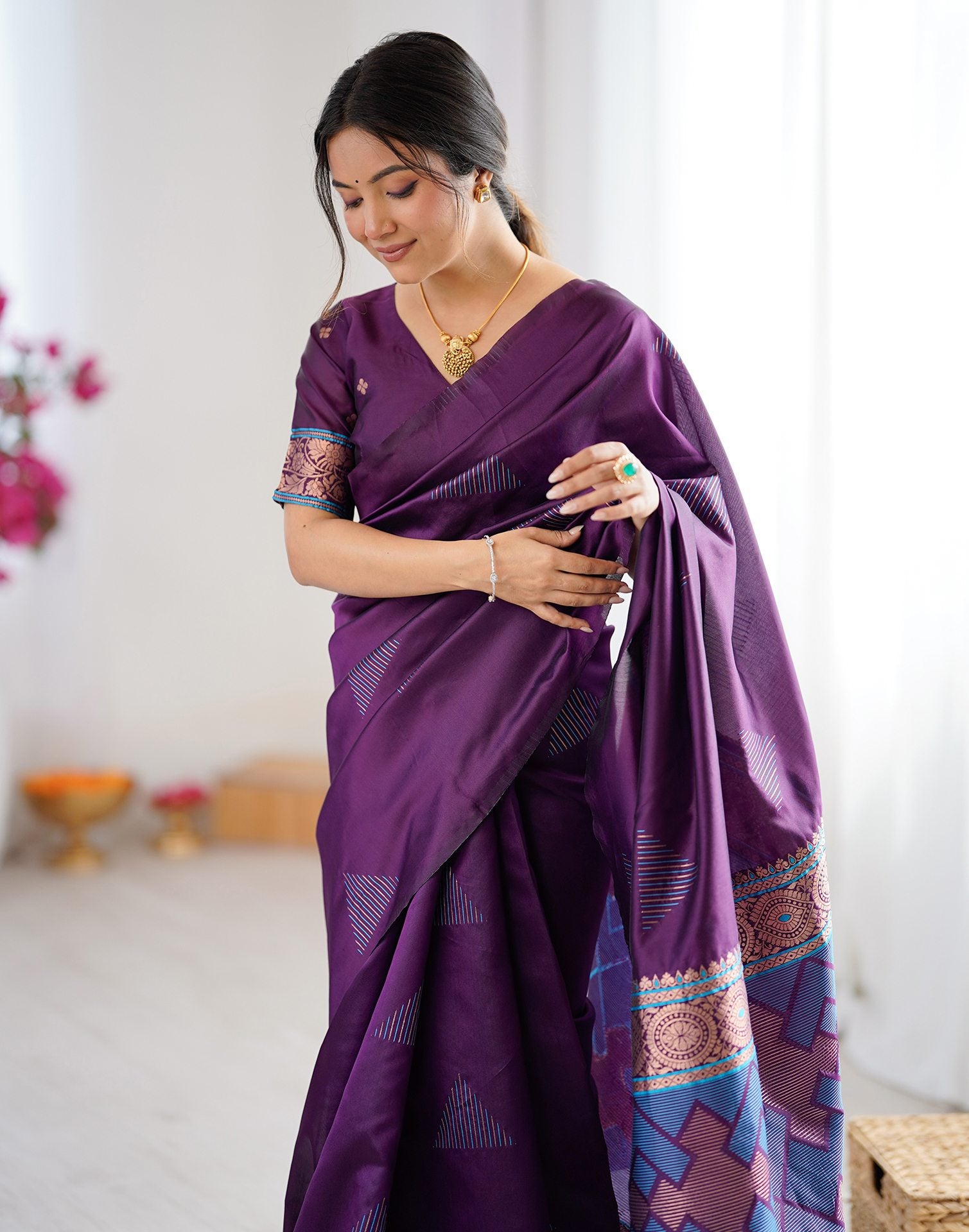 Dark Purple Silk Woven Saree