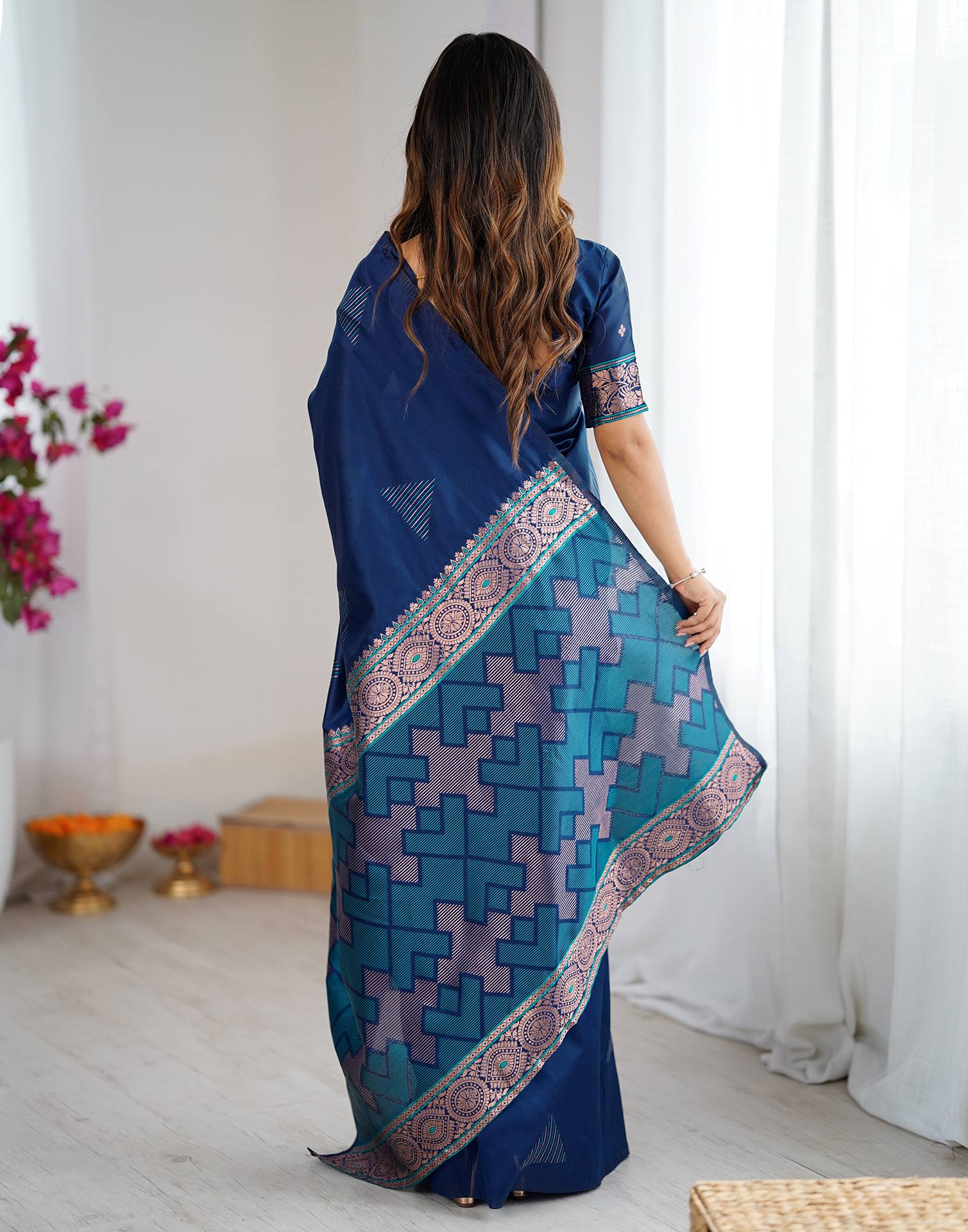Navy Blue Silk Woven Saree