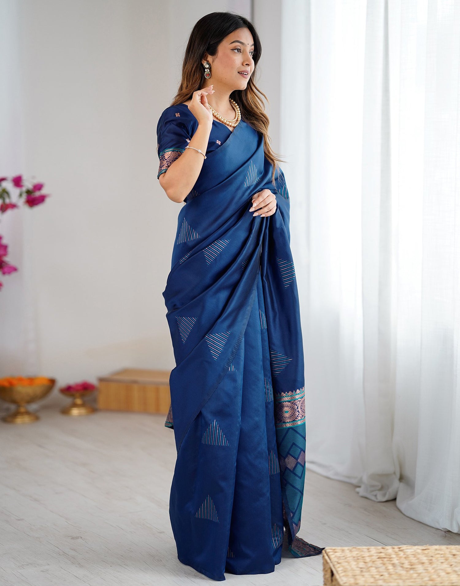 Navy Blue Silk Woven Saree