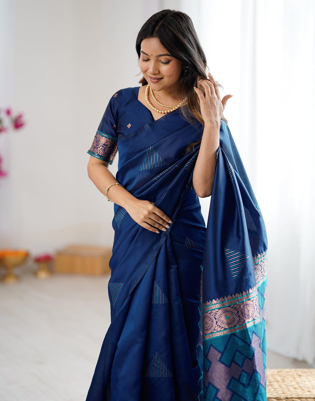 Navy Blue Silk Woven Saree