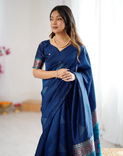 Navy Blue Silk Woven Saree