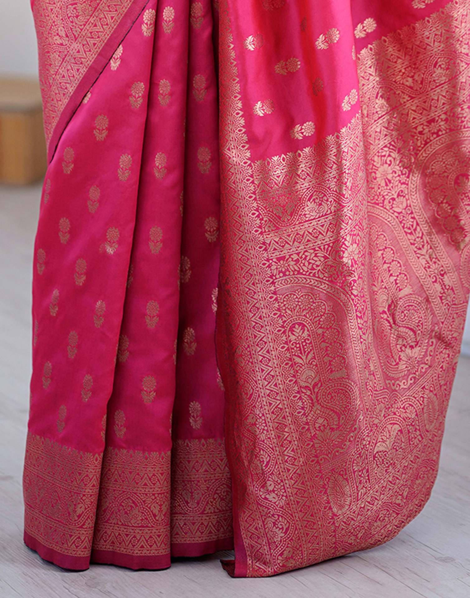 Coral Pink Silk Woven Banarasi Saree