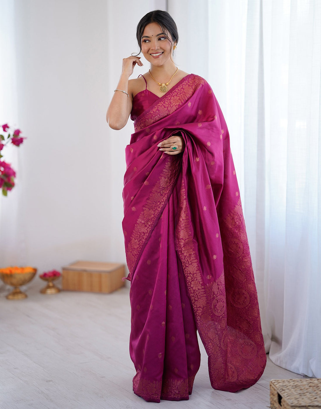 Magenta Silk Woven Saree