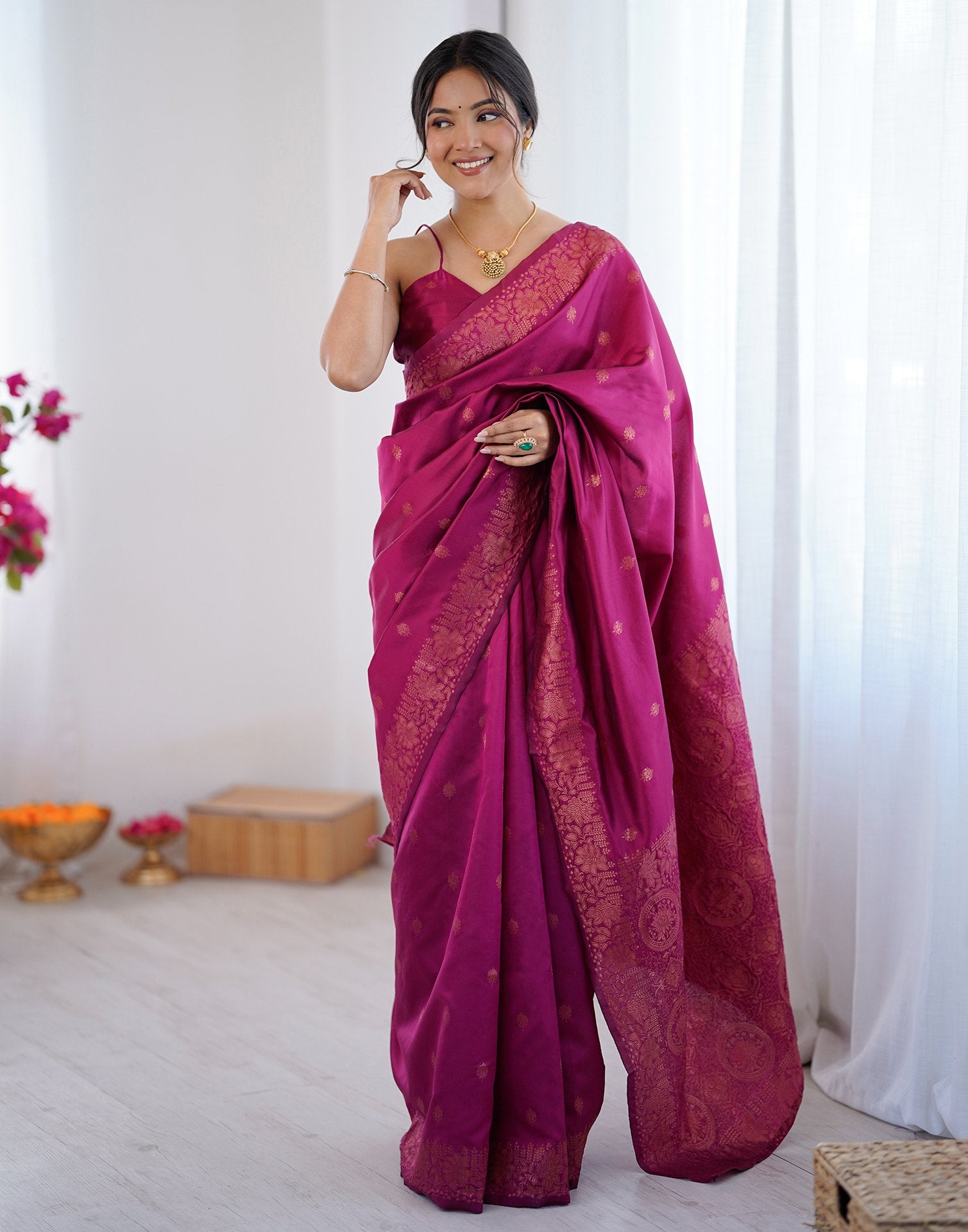 Magenta Silk Woven Saree