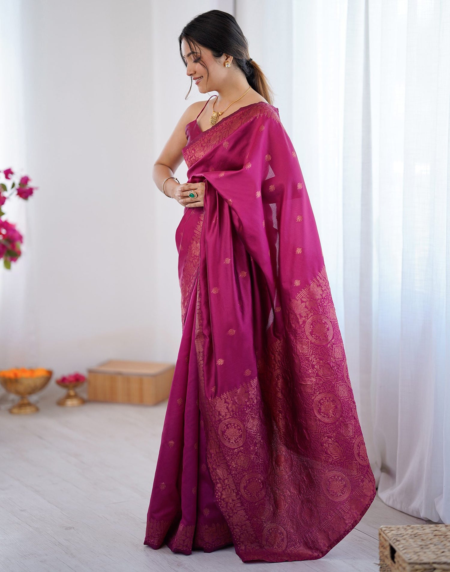 Magenta Silk Woven Saree