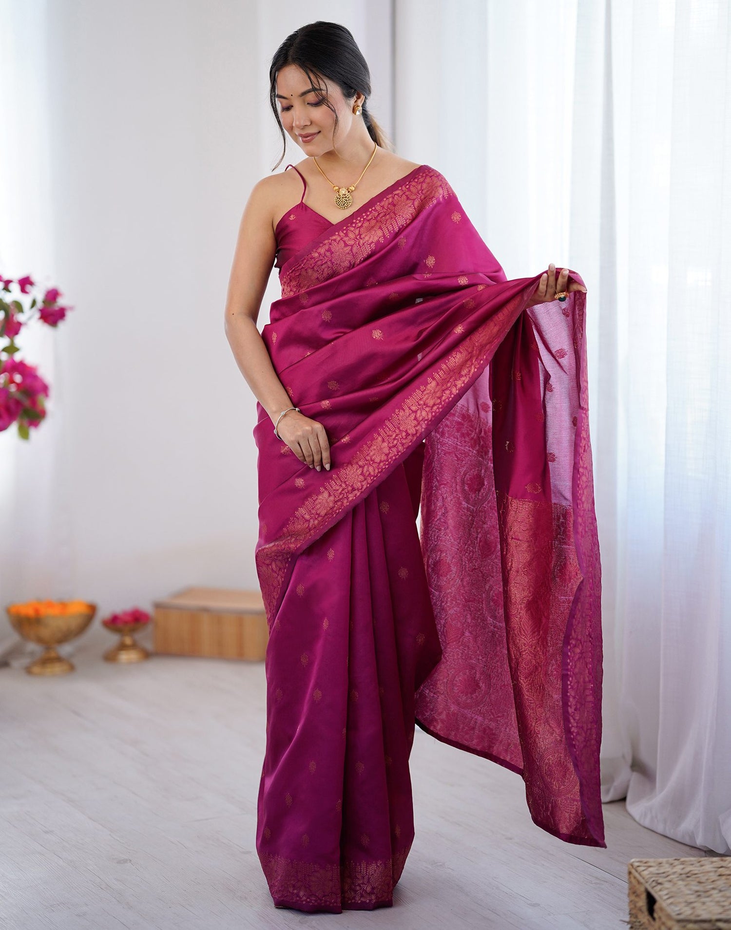 Magenta Silk Woven Saree
