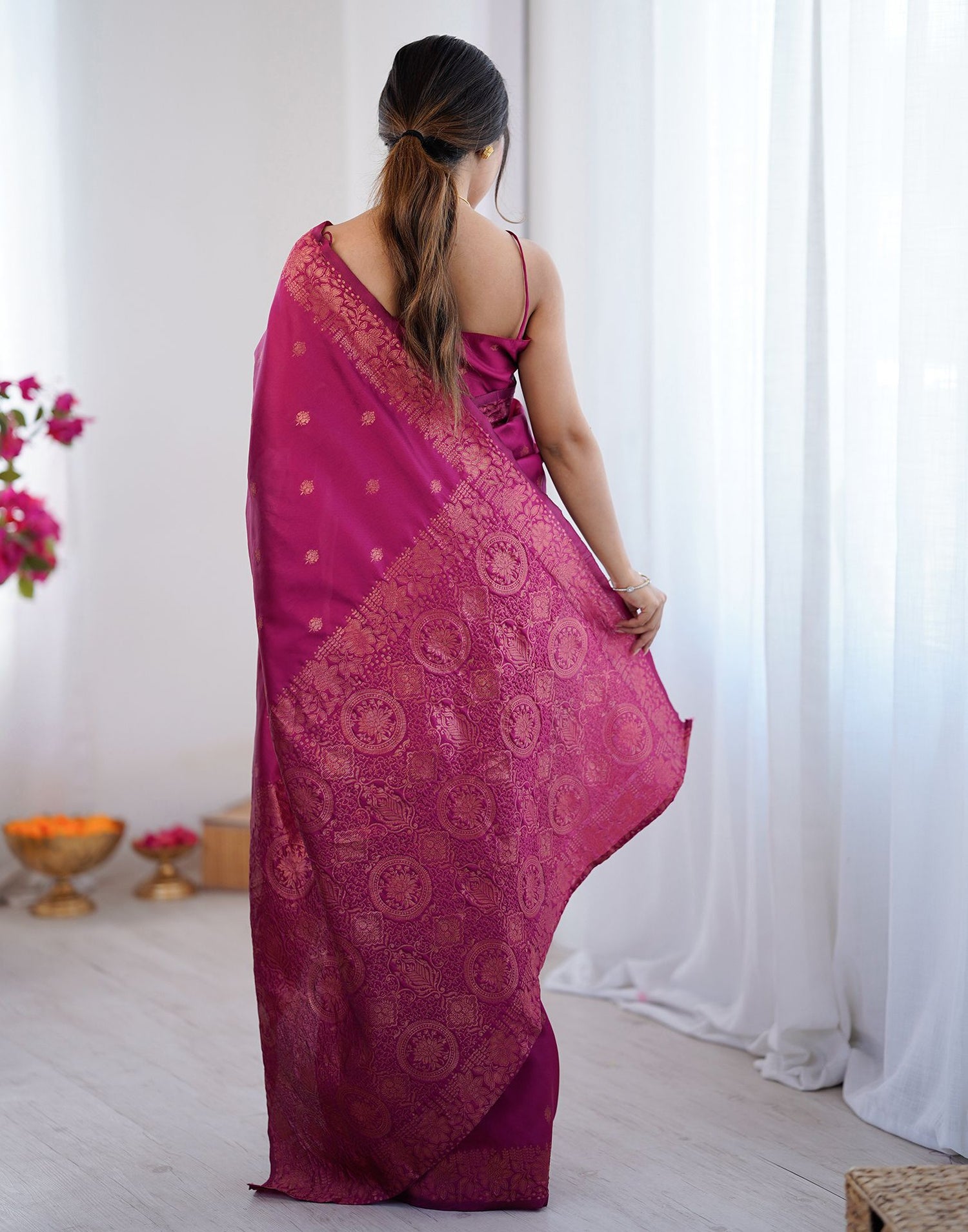 Magenta Silk Woven Saree