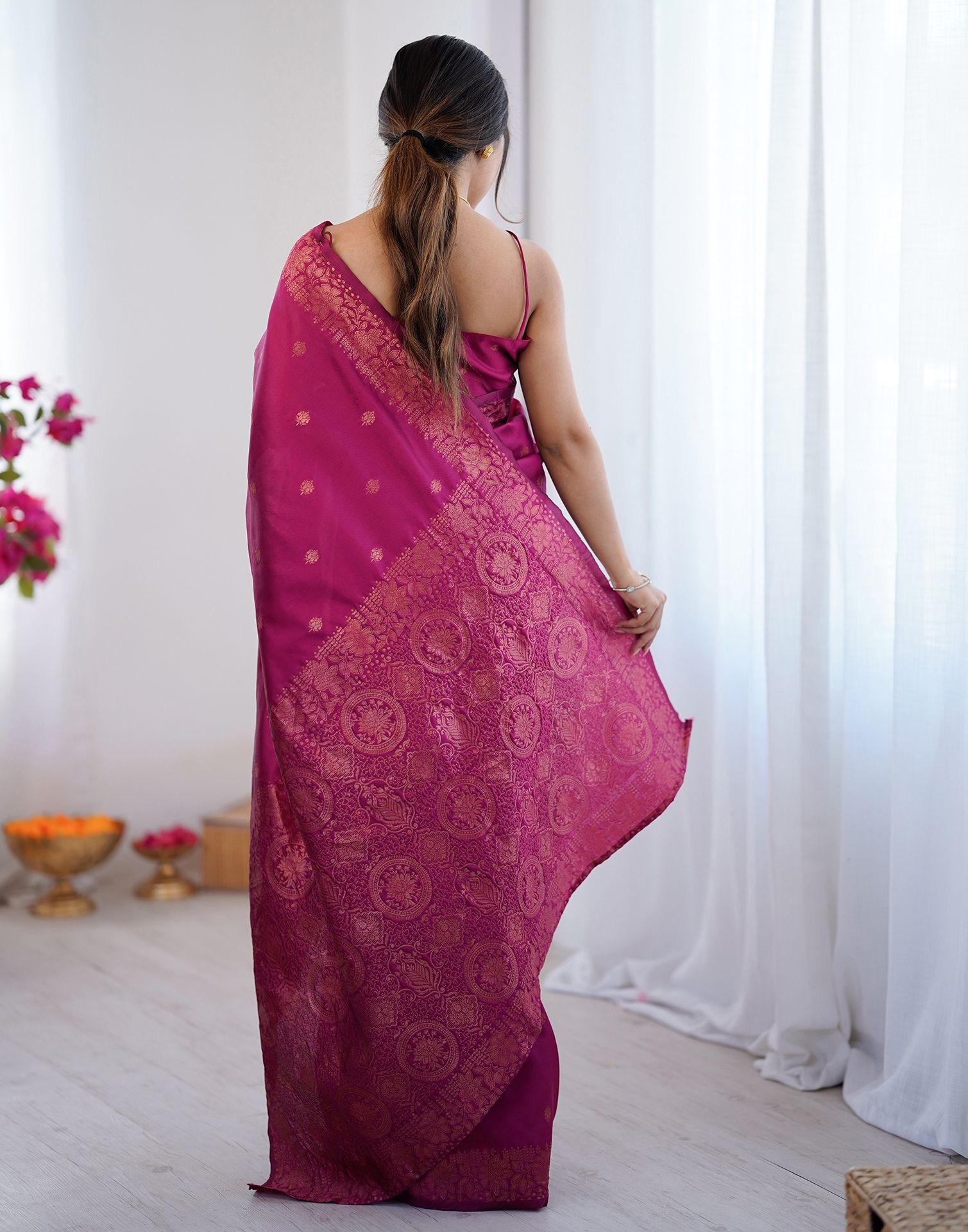 Magenta Silk Woven Saree