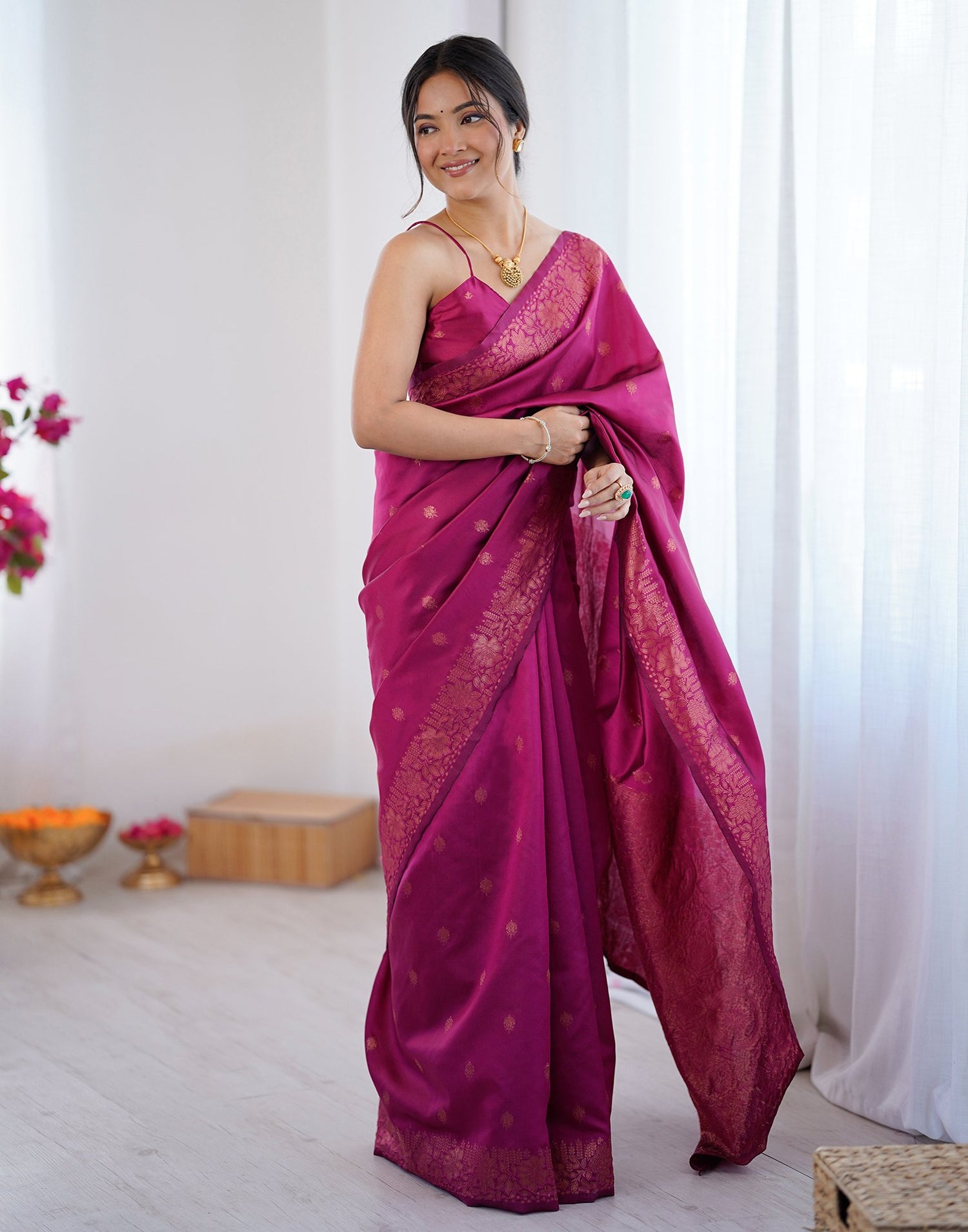 Magenta Silk Woven Saree