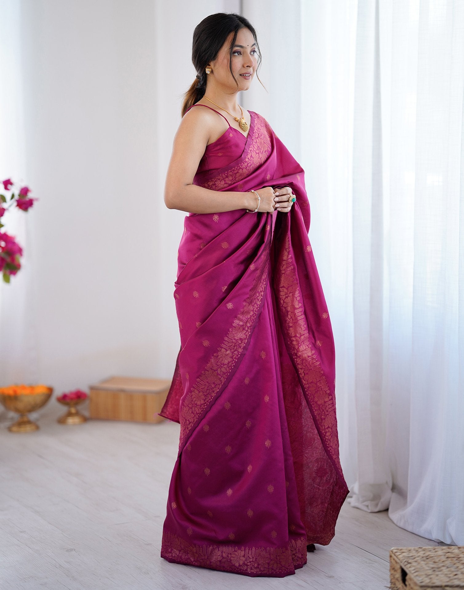 Magenta Silk Woven Saree