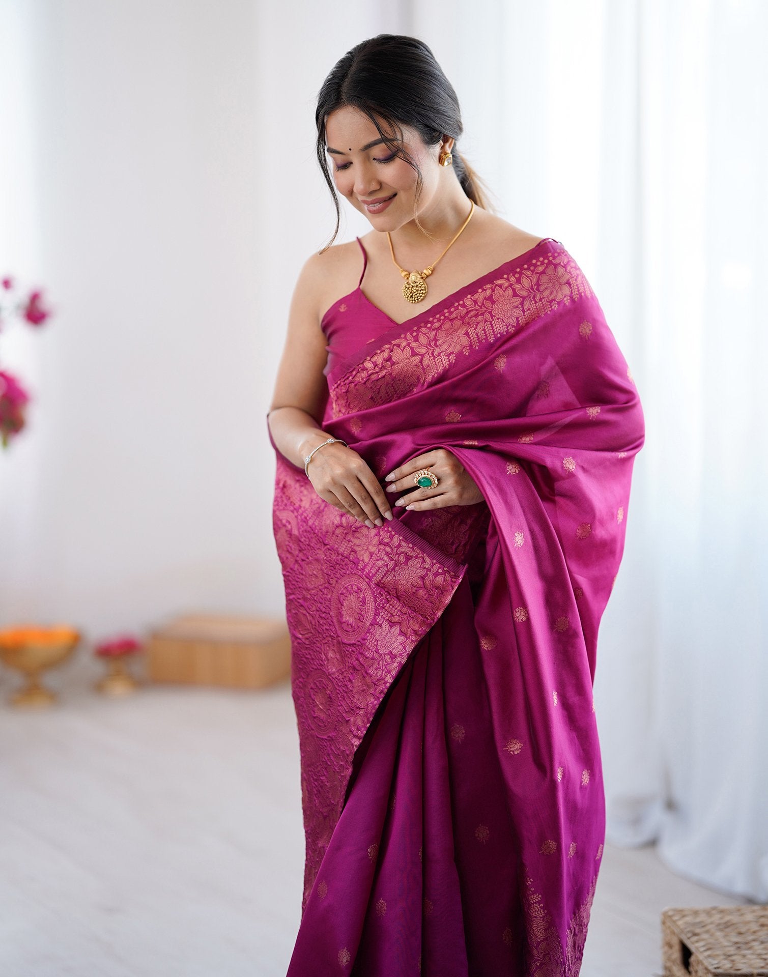 Magenta Silk Woven Saree