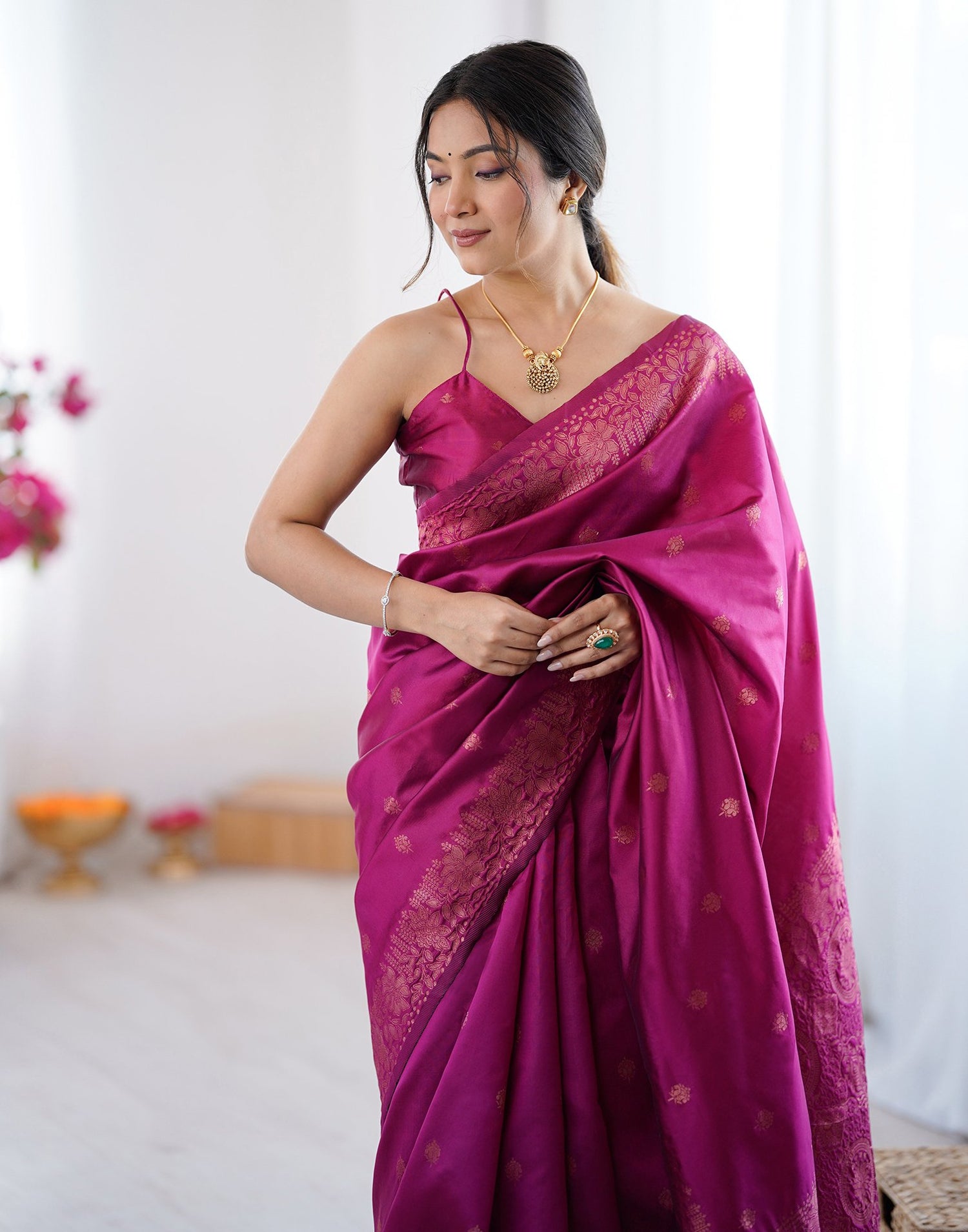 Magenta Silk Woven Saree