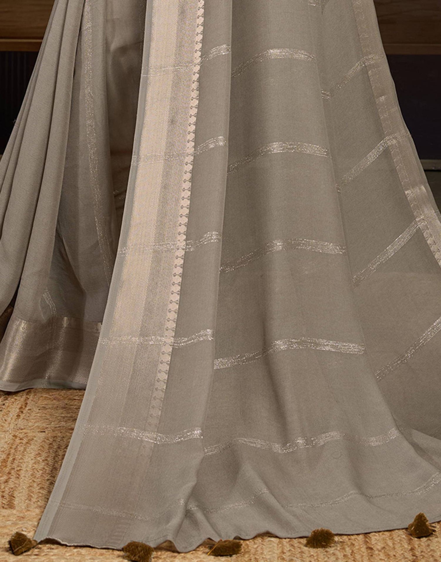 Grey Chiffon Woven Saree