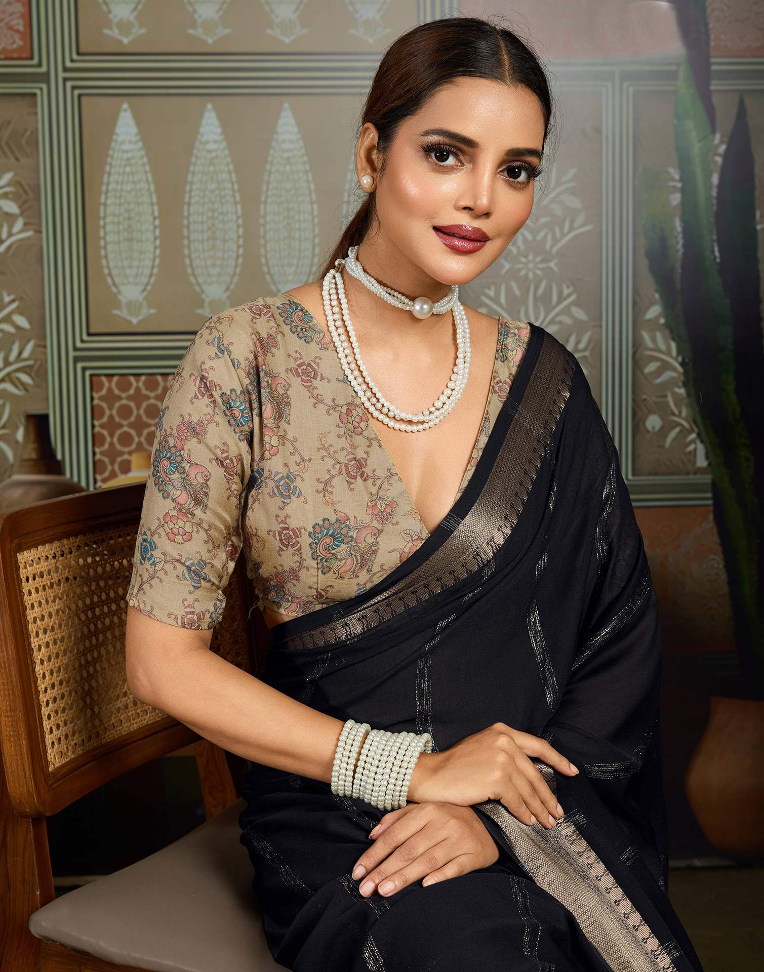 Black Chiffon Woven Saree