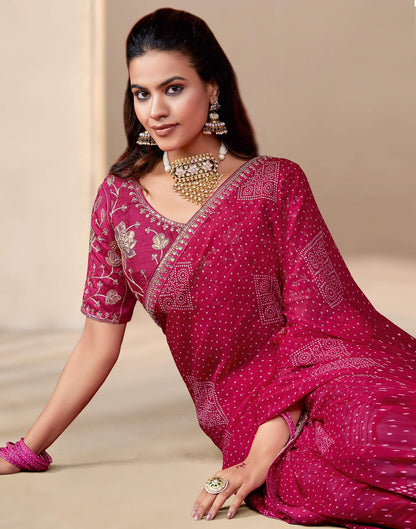 Rani Pink Georgette Printed Bandhani Saree