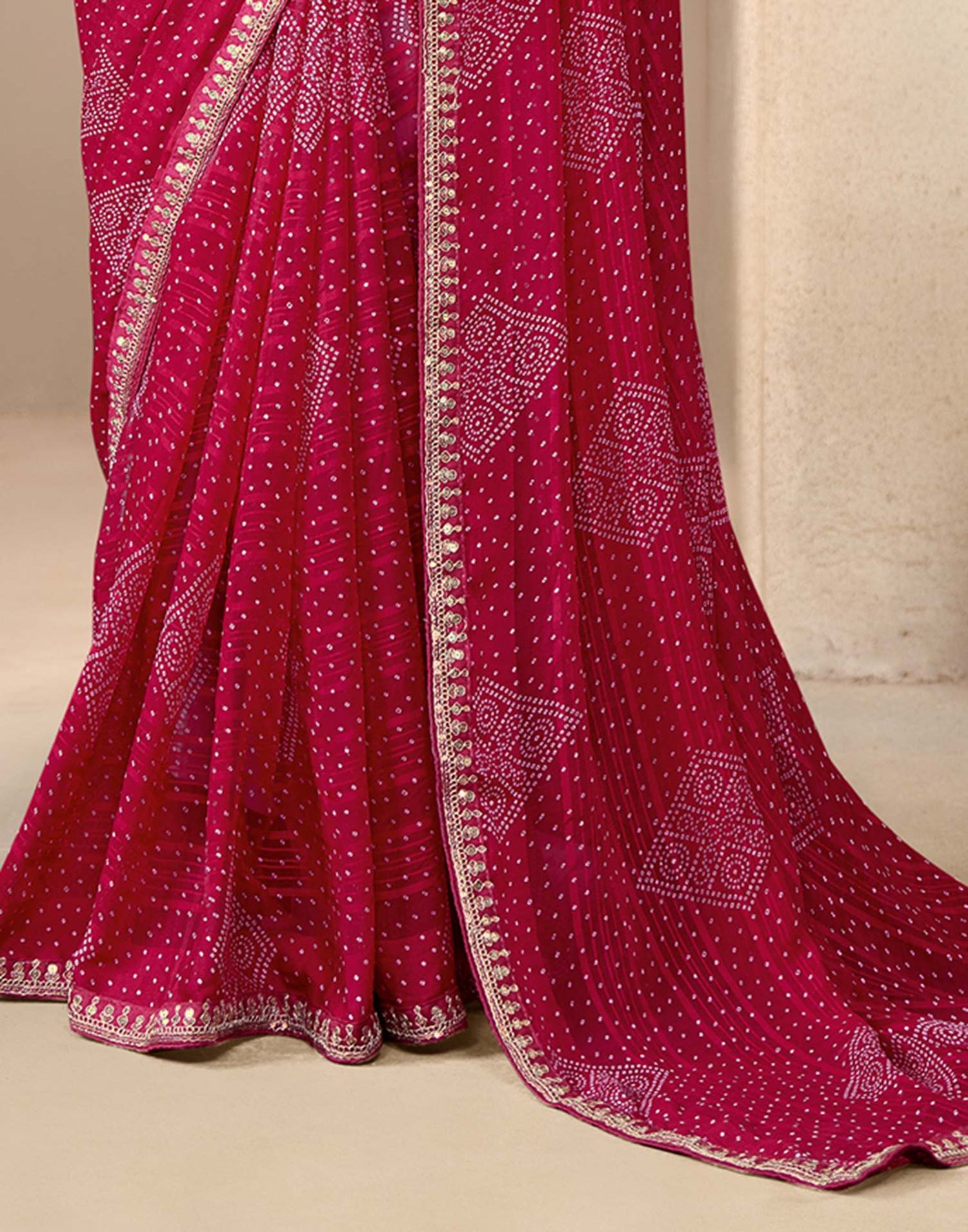 Rani Pink Georgette Printed Bandhani Saree