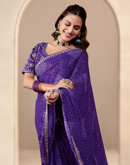 Violet Georgette Printed Bandhani Saree