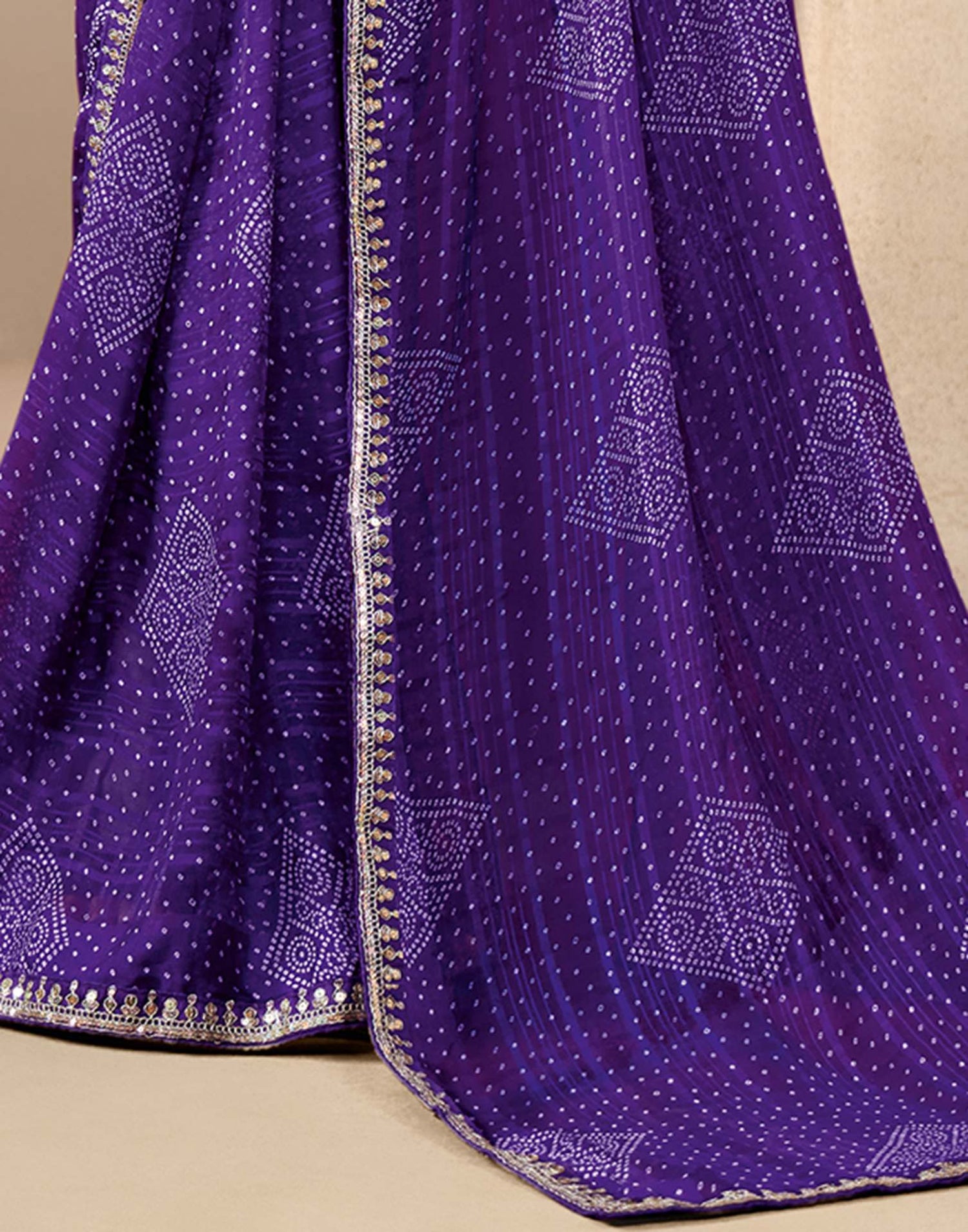 Violet Georgette Printed Bandhani Saree