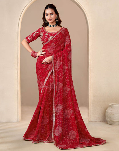 Red Georgette Printed Bandhani Saree