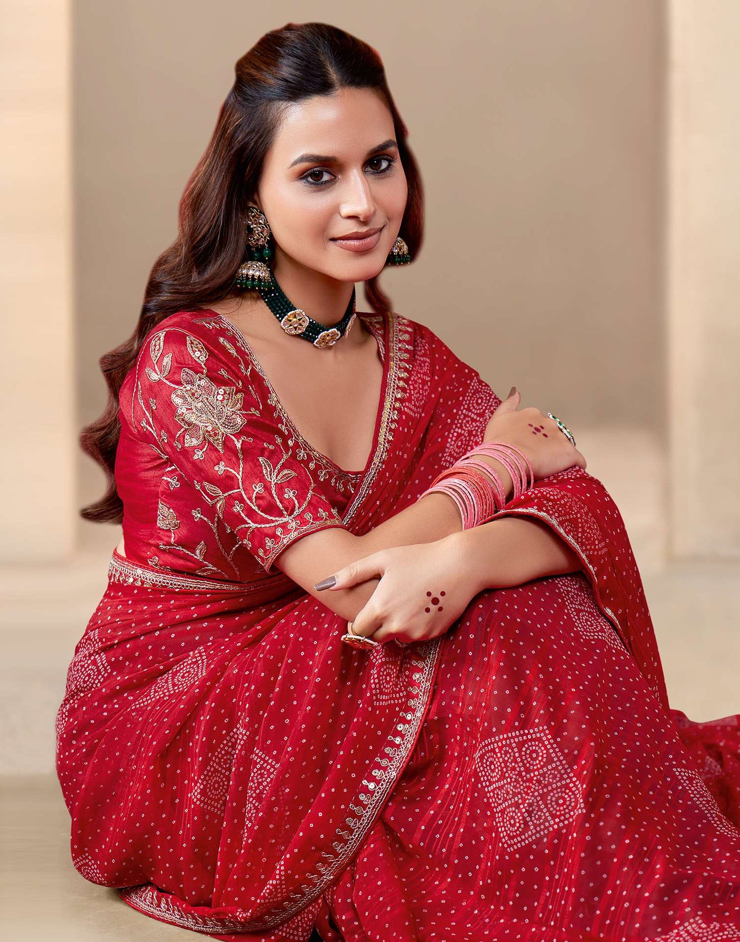 Red Georgette Printed Bandhani Saree