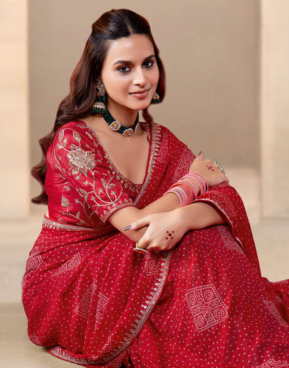 Red Georgette Printed Bandhani Saree