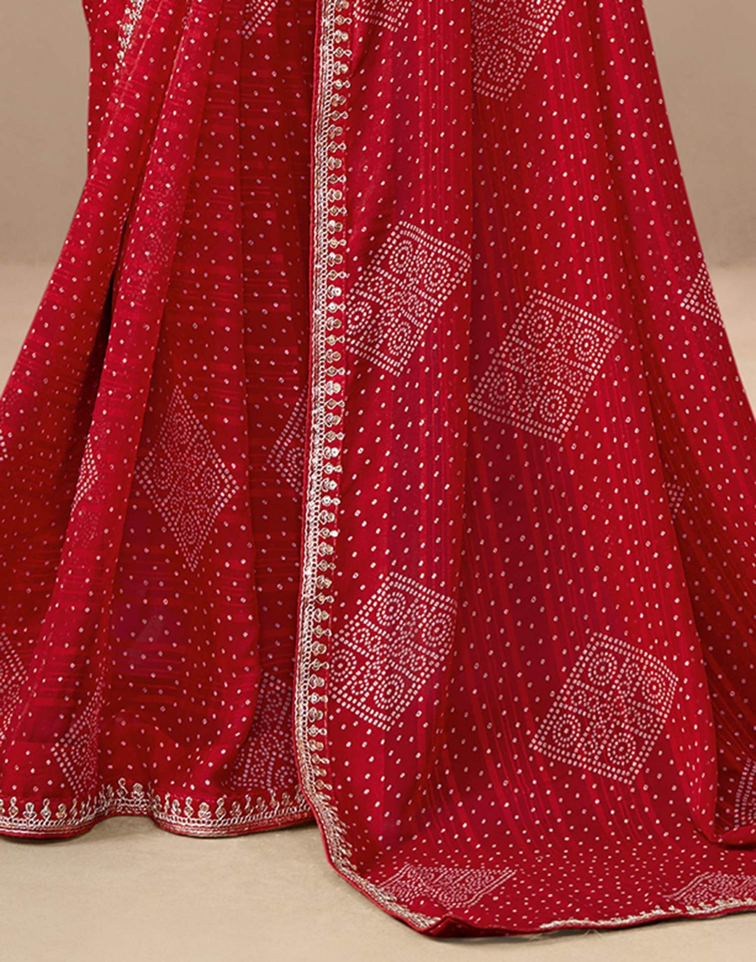 Red Georgette Printed Bandhani Saree