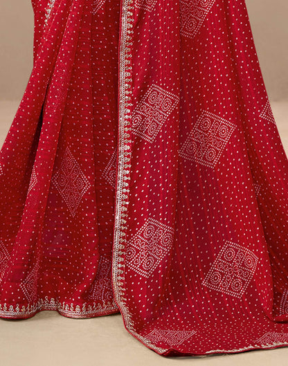 Red Georgette Printed Bandhani Saree