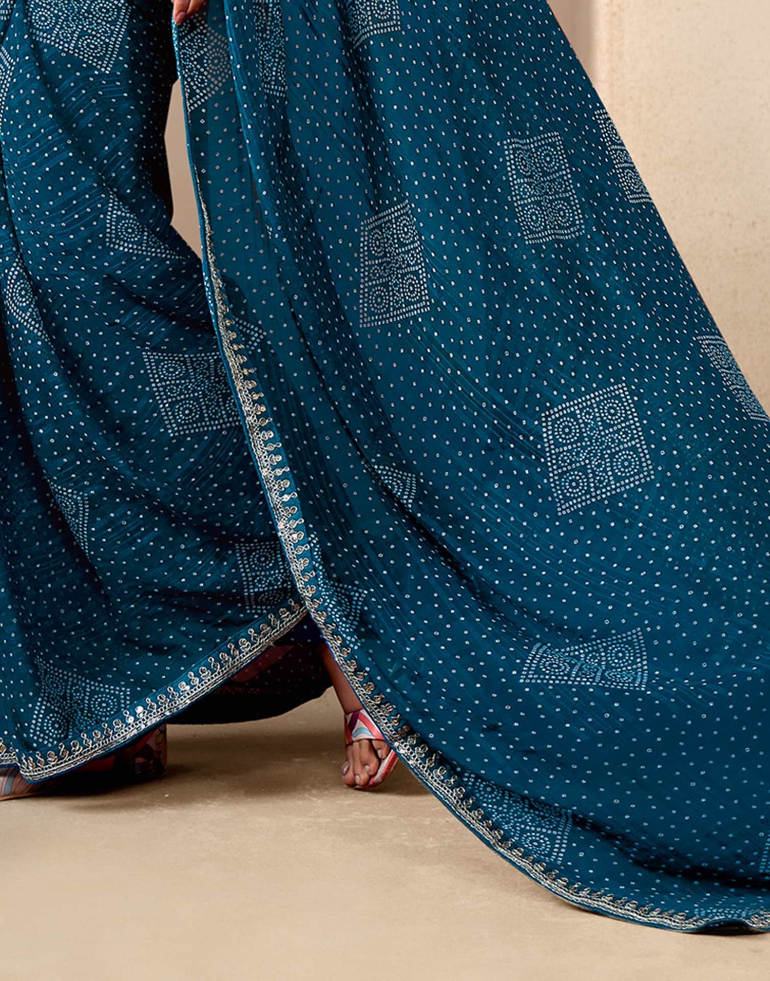 Rama Blue Georgette Printed Bandhani Saree