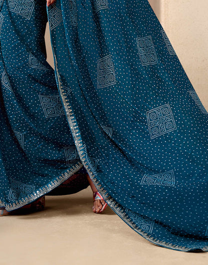 Rama Blue Georgette Printed Bandhani Saree