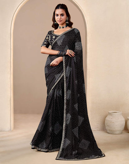 Black Georgette Printed Bandhani Saree
