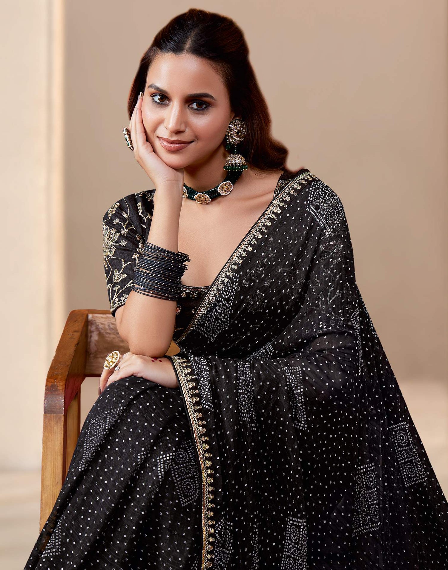 Black Georgette Printed Bandhani Saree