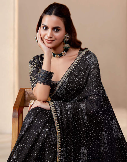 Black Georgette Printed Bandhani Saree