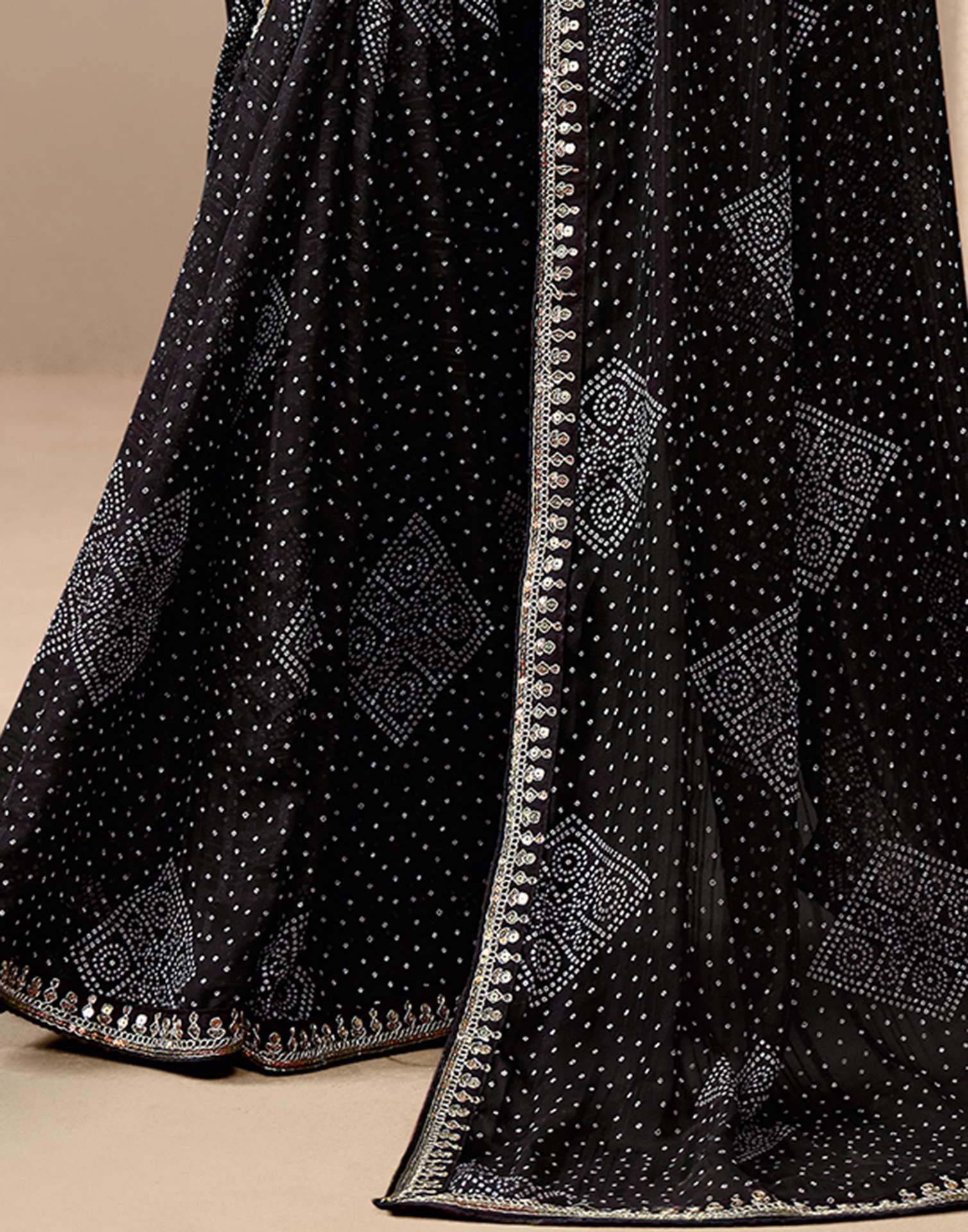 Black Georgette Printed Bandhani Saree