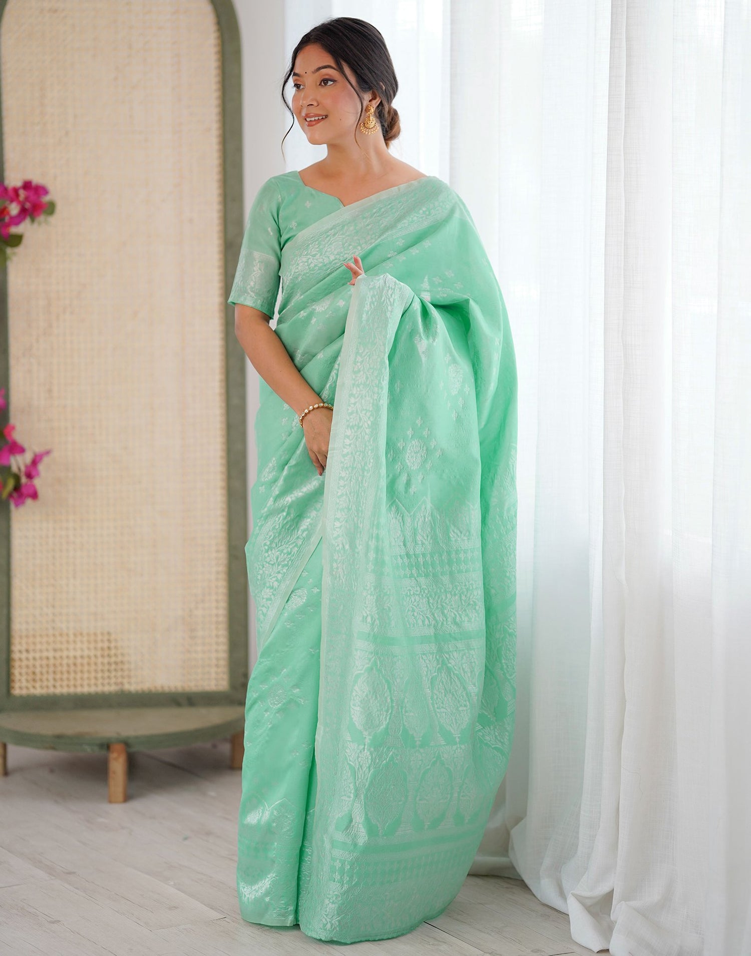 Mint Green Silk Woven Saree