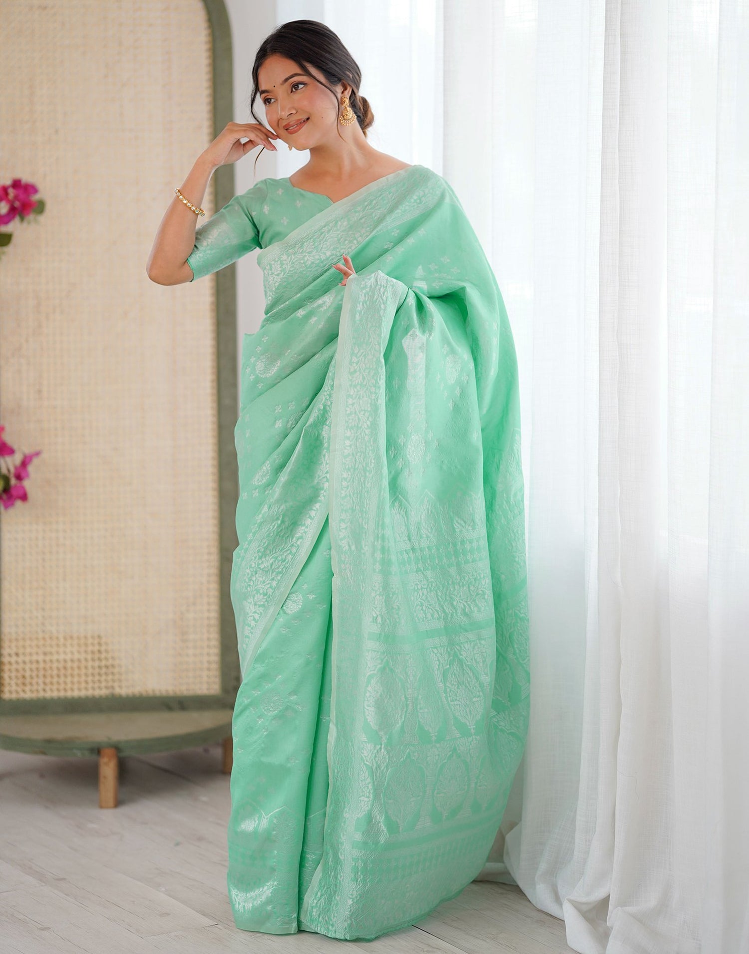 Mint Green Silk Woven Saree