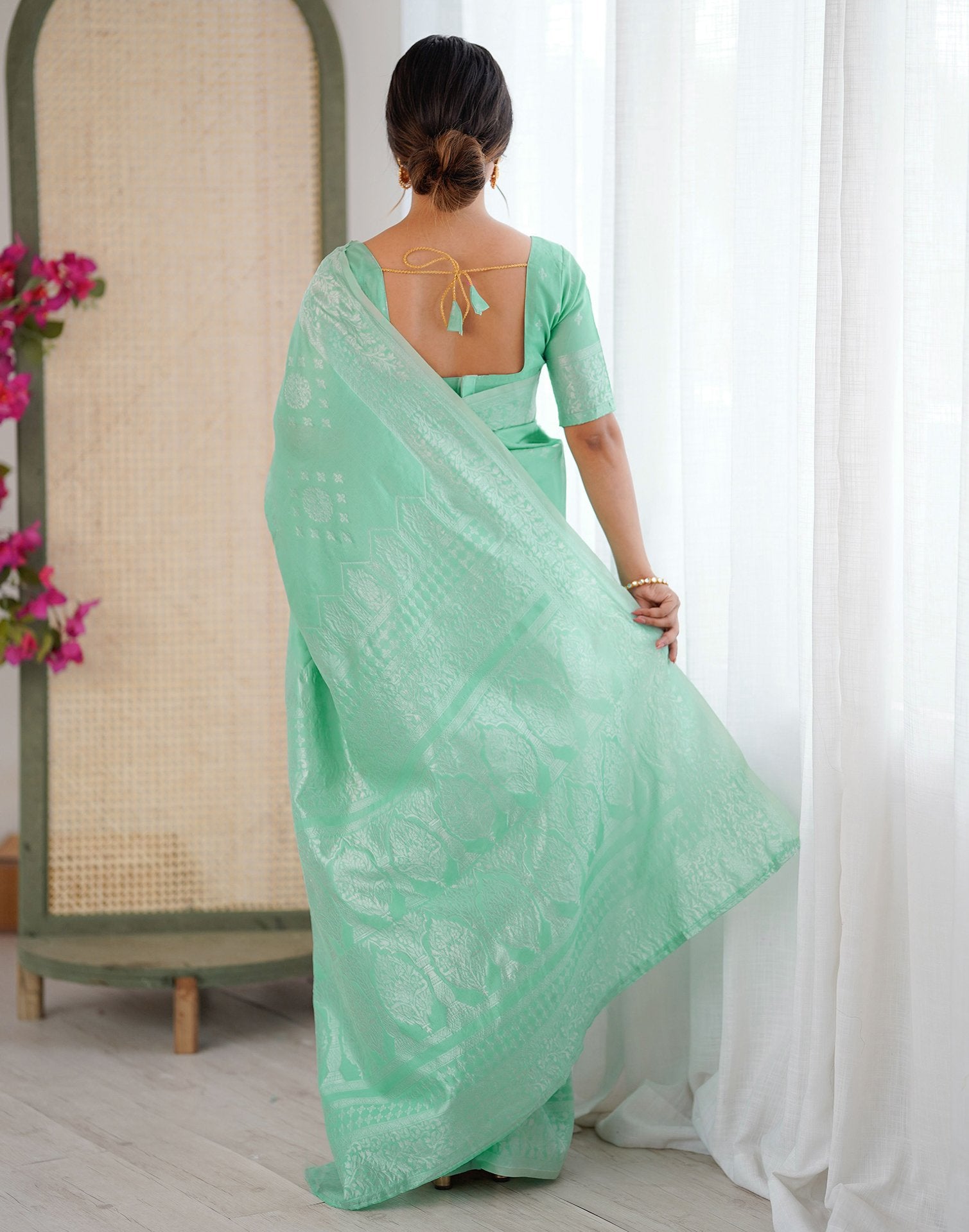Mint Green Silk Woven Saree