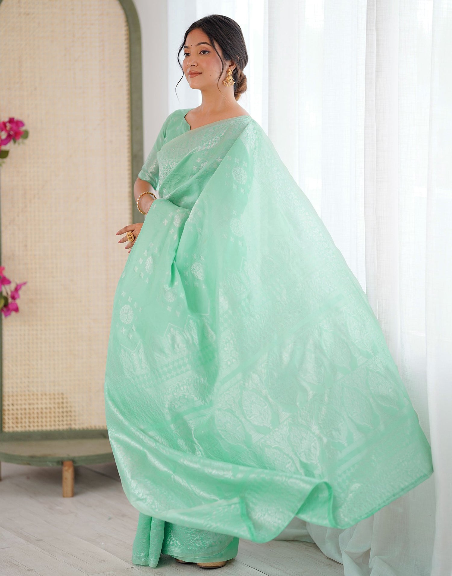 Mint Green Silk Woven Saree