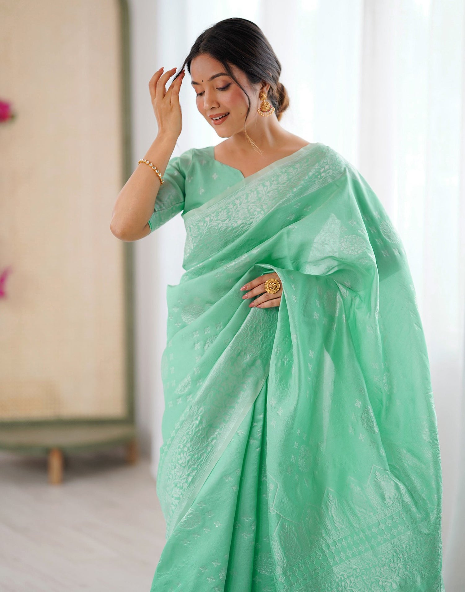 Mint Green Silk Woven Saree