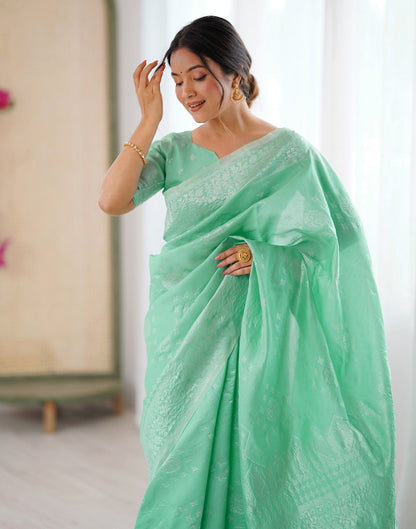 Mint Green Silk Woven Saree