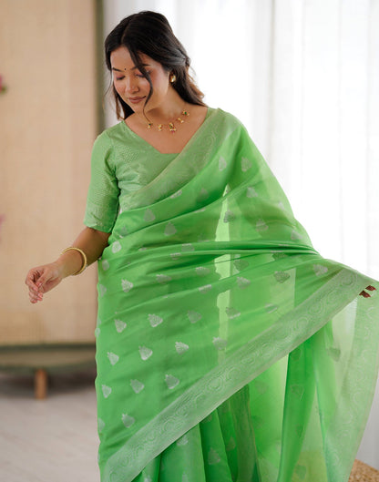 Parrot Green Silk Woven Saree