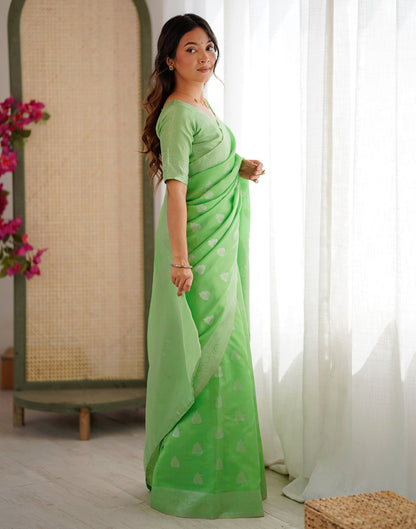 Parrot Green Silk Woven Saree